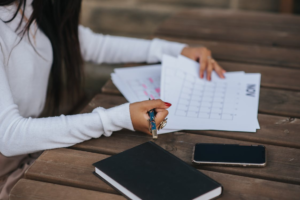 a woman planning long term for her business.