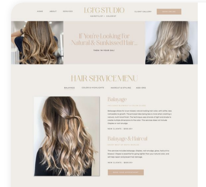 hair salon website design - source: Pinterest