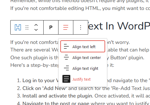 how to justify text in wordpress