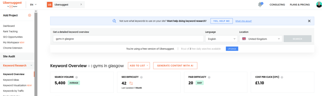 Ubersuggest keyword research tool highlighting the importance of keyword research and why it is important.