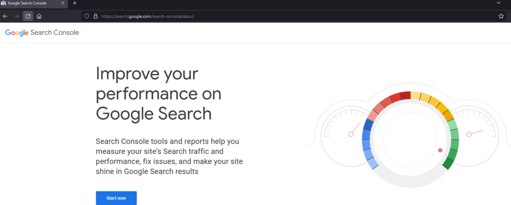 log in page for Google Search Console